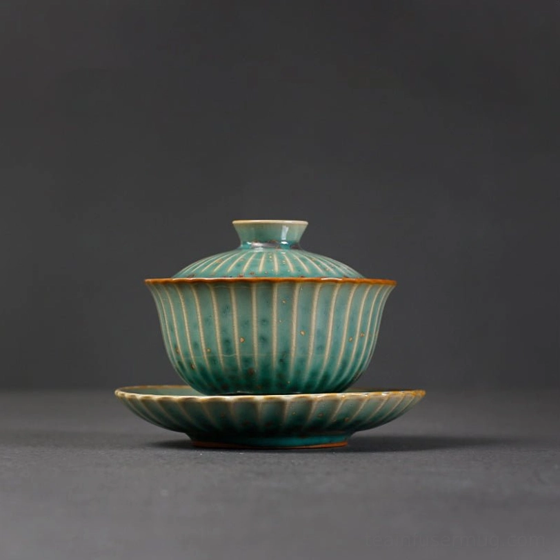 full view of 120ml jun kiln green ceramic gaiwan tea set