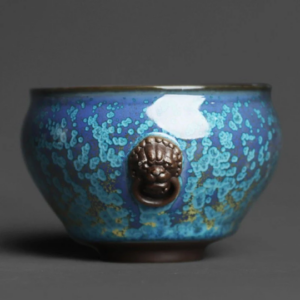 Handmade Chinese Jun Kiln lion head ceramic tea bowl 210ml full product view
