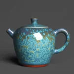 full view of 210ml jun kiln turquoise blue ceramic teapot with infuser