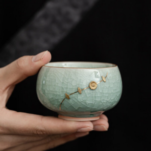 Handcrafted kintsugi crackle glaze ceramic tea bowl display