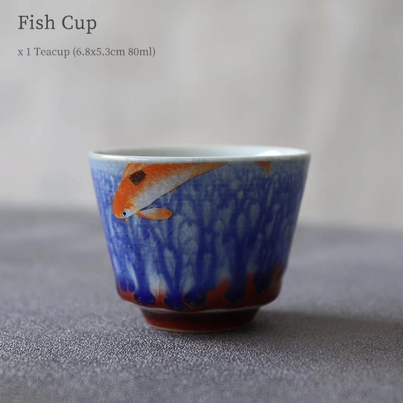 orange koi fish pattern kiln glaze chinese tea cup 80ml