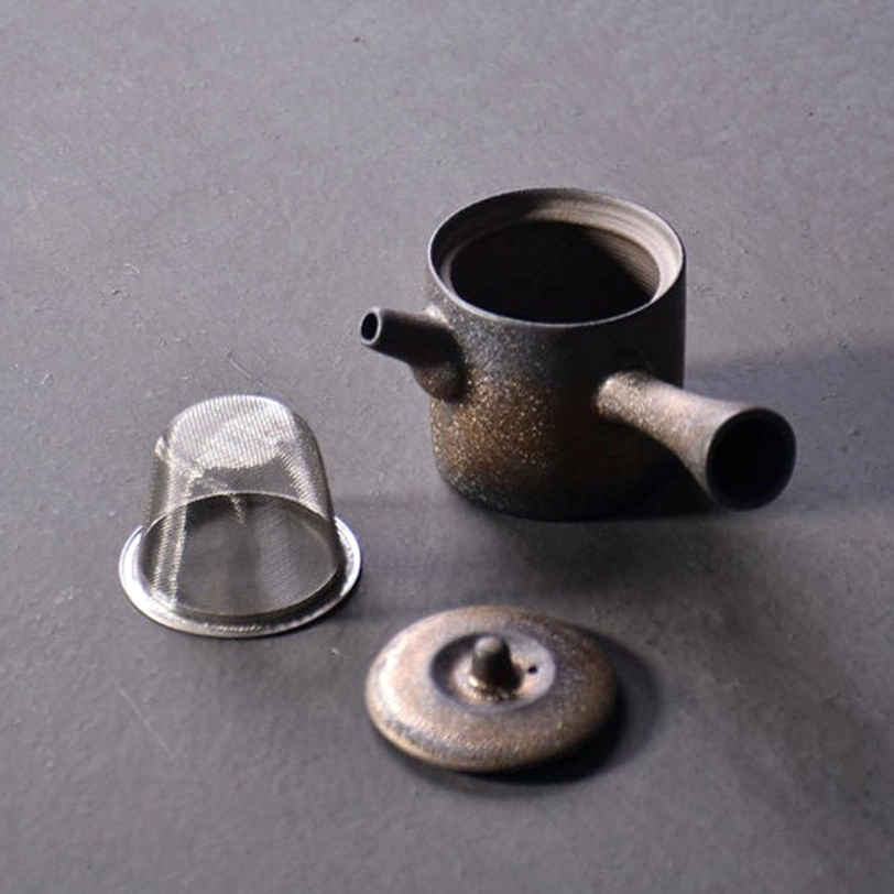 top view of 175ml kyusu teapot showing stainless steel infuser
