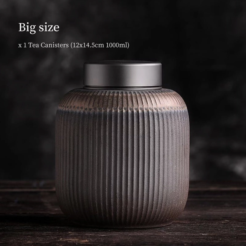 large size ceramic tea storage canister front view