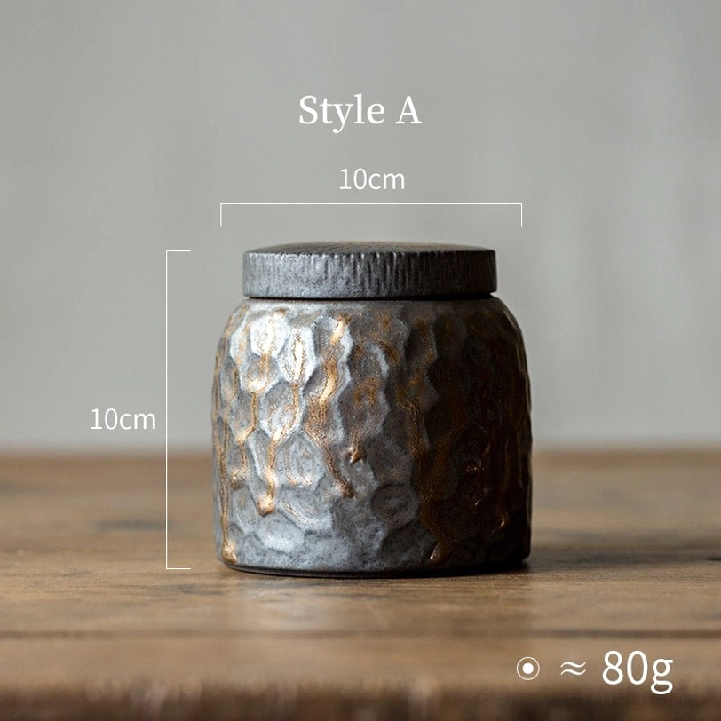 large size style A ceramic tea storage canister with hammered glaze