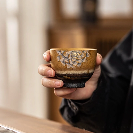 ceramic lotus tea cup with included travel storage bag