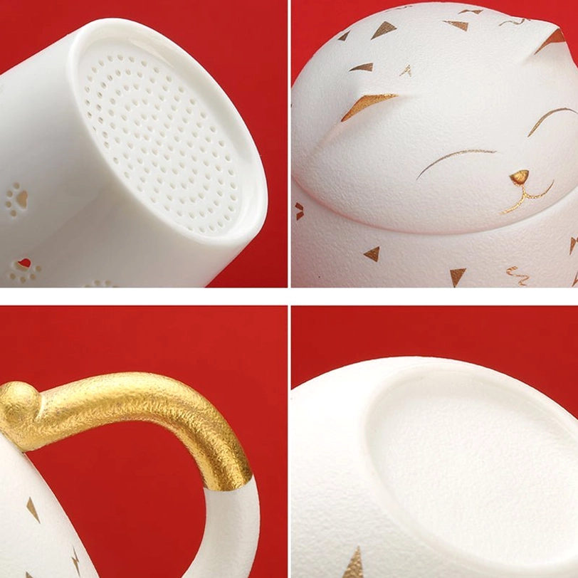 lucky cat tea mug lid used as small dish for the tea infuser