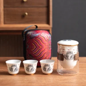 300ml lucky cat glass ceramic travel tea set full components