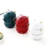 full set of lucky cat ceramic travel tea set displayed open