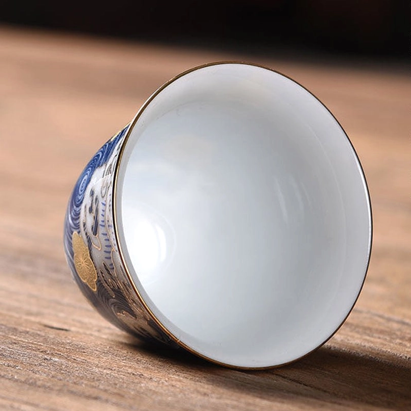 Full gongfu tea set with matching blue gold Chinese tea cups