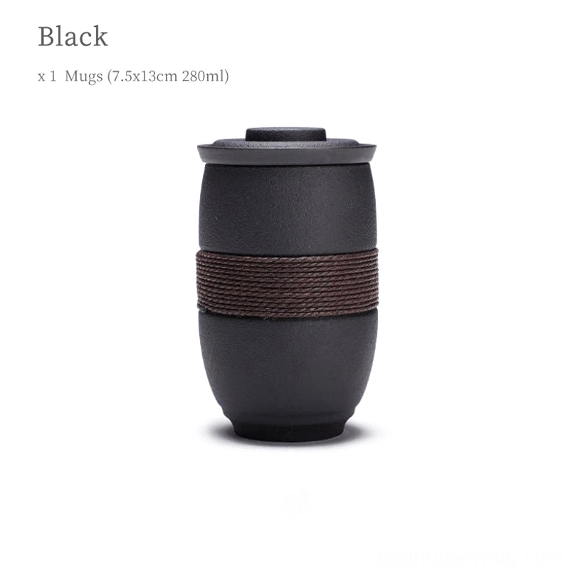matte black 280ml ceramic tea infuser mug with infuser and lid