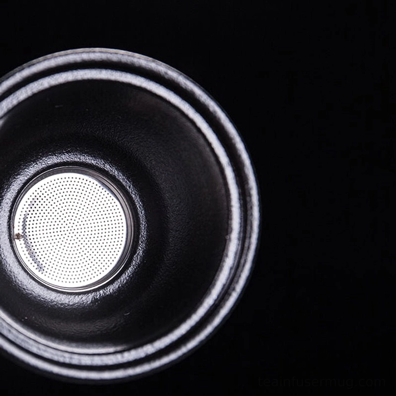 close up of matte texture ceramic on black travel tea set