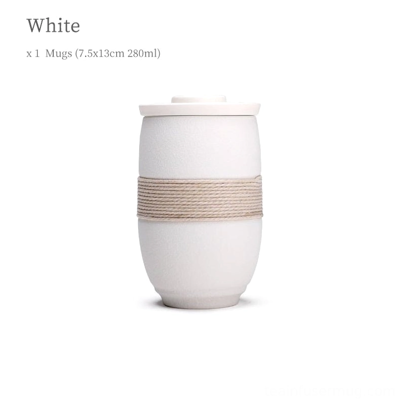 matte white 280ml ceramic tea infuser mug with infuser and lid