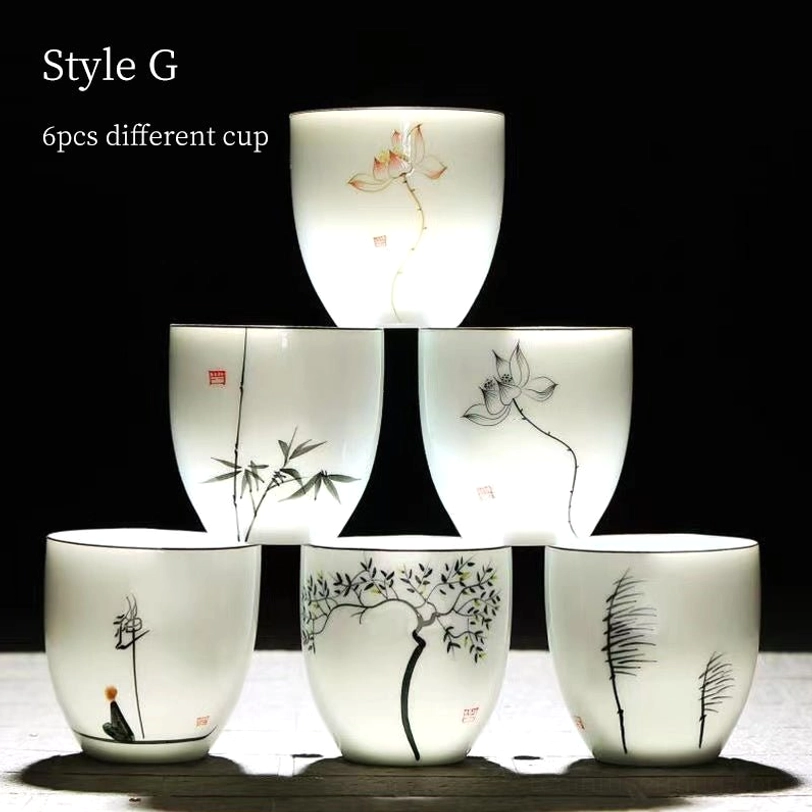 Assorted 6 styles mixed pattern Chinese porcelain Zen tea cups set