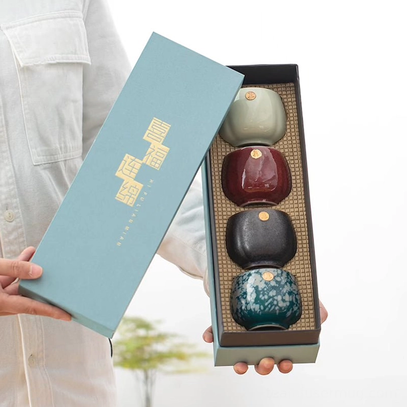 boxed gift set of four mixed color chinese ceramic tea cups