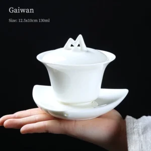front view of 130ml modern white porcelain gaiwan tea cup