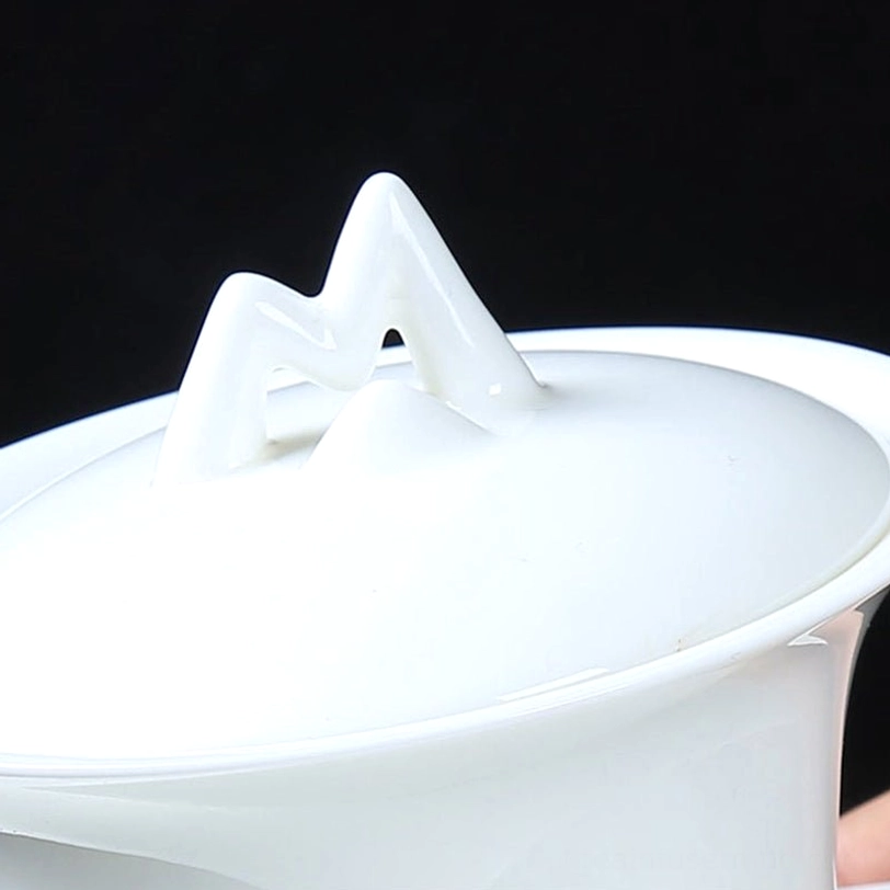 side view of 130ml modern white porcelain gaiwan tea cup with drainage saucer
