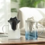 full product view of 360ml mountain glass tea mug with infuser and lid