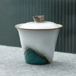 150ml mountain landscape ceramic gaiwan tea cup front view