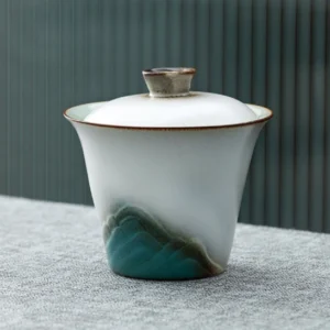 150ml mountain landscape ceramic gaiwan tea cup front view