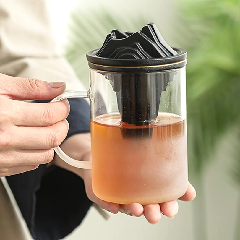 mountain tea infuser placed on matching lid to catch drips after steeping