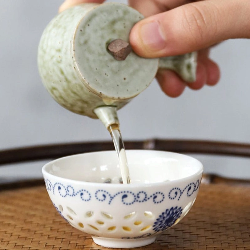 close up of natural speckled glaze on mini ceramic teapot