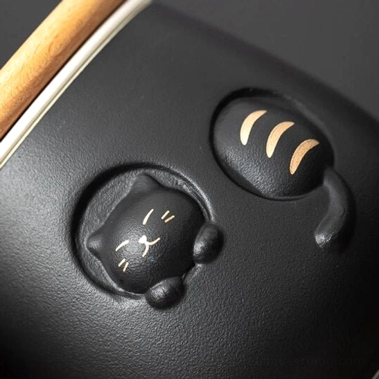 natural wood lid for 3d cat ceramic tea infuser mug top view