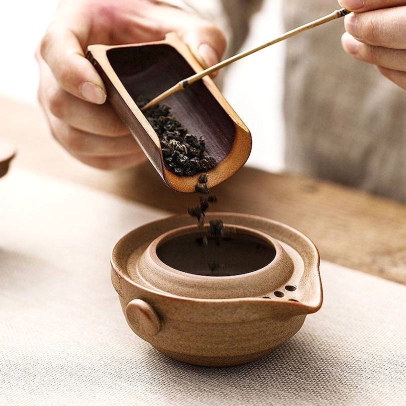 Nested travel tea set packed compact for storage