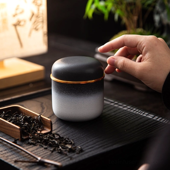 open 170ml airtight tea storage canister showing internal seal