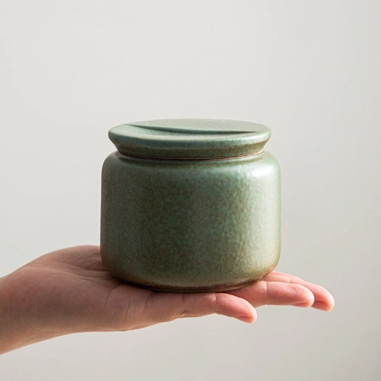 open ceramic tea storage canister showing silicone seal strip