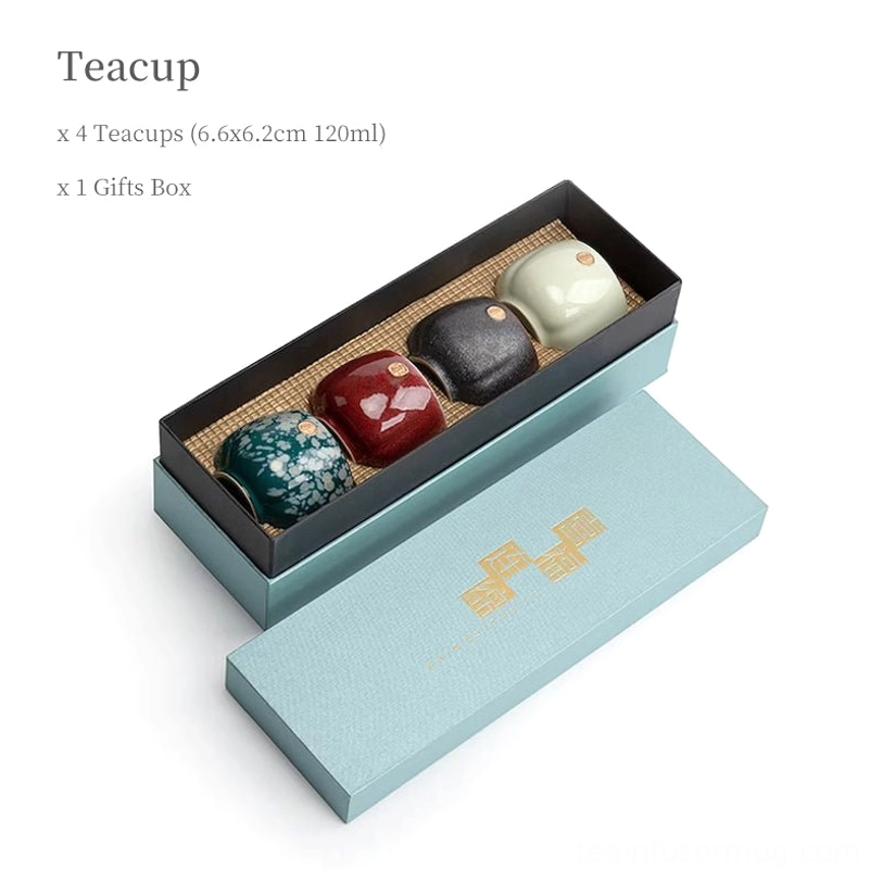 open gift box showing packing of the four chinese ceramic tea cups