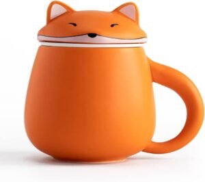main view 400ml orange cute fox ceramic tea infuser mug with lid
