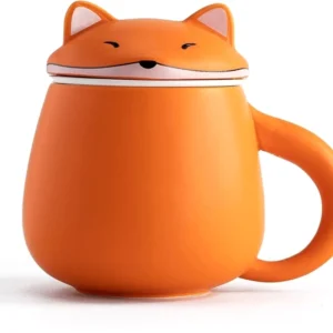 main view 13.5oz orange fox ceramic tea infuser mug with lid