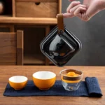 Full complete orange themed 110ml portable travel tea set with travel bag
