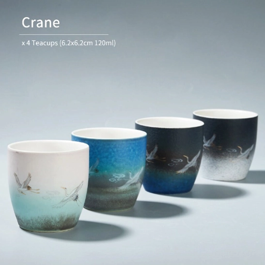 packaged set of 4 crane chinese tea cups ready for gifting