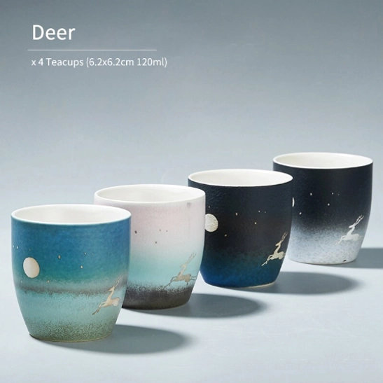 packaged set of 4 deer chinese tea cups ready for gifting