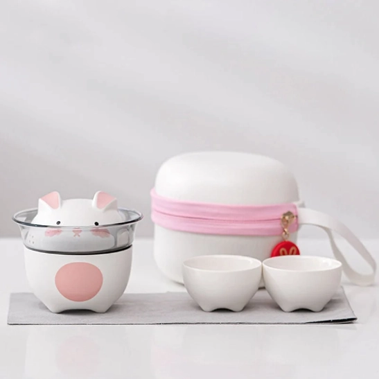 cute rabbit travel tea set packed closed in carrying case