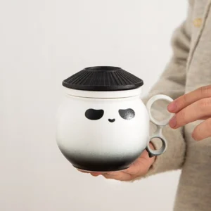 15oz panda ceramic tea infuser mug with lid main view
