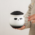 handmade panda large ceramic tea mug with infuser and lid 450ml main view
