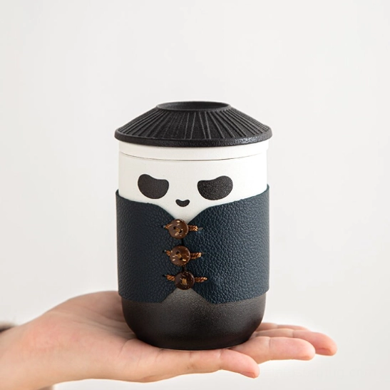Full set of panda portable tea infuser mug 300ml open in carry case