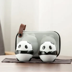 170ml cute panda ceramic portable travel tea set full view