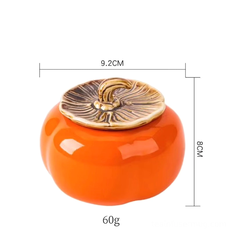 full side view of persimmon ceramic tea storage caddy with size mark