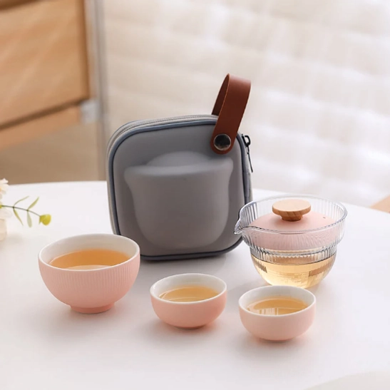 pink variant 100ml travel tea set all components
