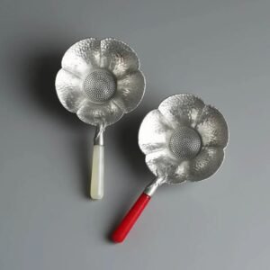 Handmade plum blossom silver tea strainer with jade handle full set