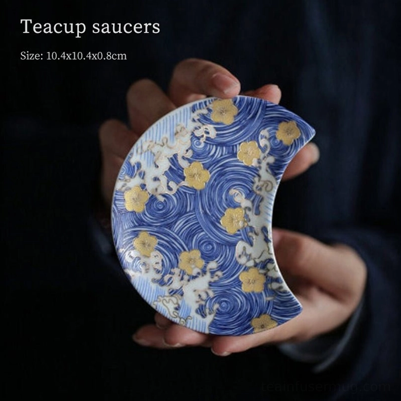 Matching porcelain saucer for blue gold Chinese tea cup
