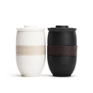 full set of 9.5oz portable ceramic tea infuser mug with infuser lid and travel carry bag