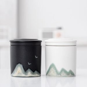 Full view of portable ceramic tea mug with strainer 300ml