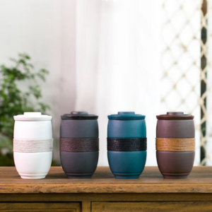 full set of portable ceramic travel tea infuser mug with carry bag