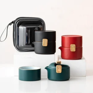Full unboxed portable ceramic travel tea set 130ml one pot one cup