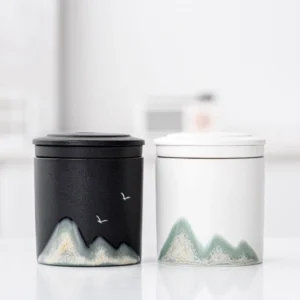 Full view 300ml portable Chinese ceramic tea infuser mug with carry case