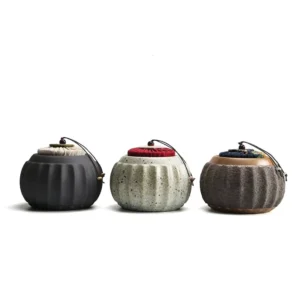 Pumpkin shaped ceramic tea storage canister full product view